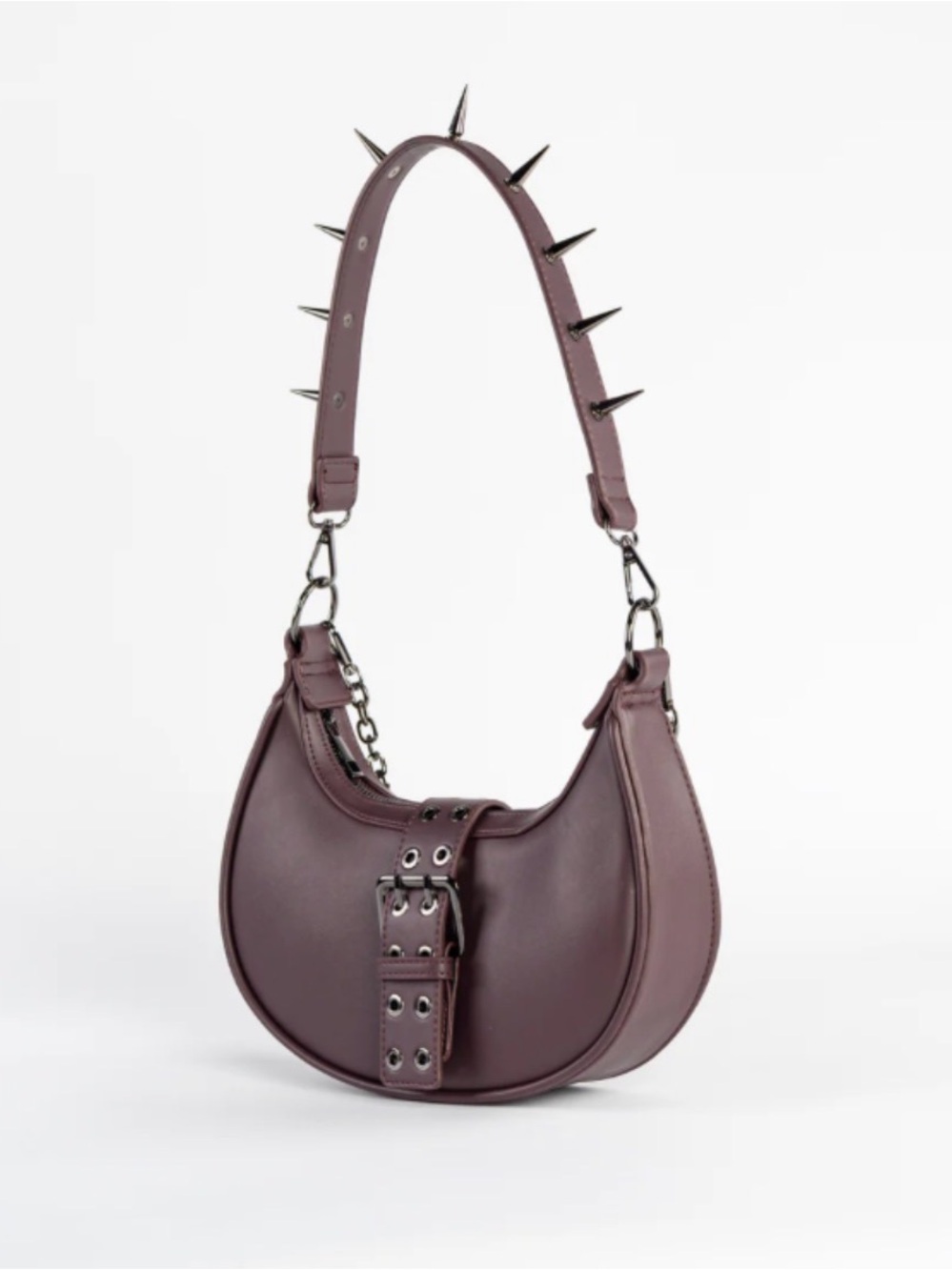 Studded Crescent Shoulder Bag in Mauve